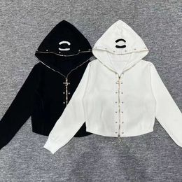 Designer Black & White Hooded Cardigan Jackets Fashion Letter Zipper Retro Style Knitted Long Sleeve Top Cardigan Jackets