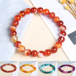 Natural Stone Beads Red Stripe Agate Charm Bracelet For Women Fashion Round Lace Carnelian Bangles Female Yoga Wristband