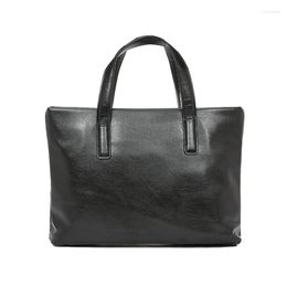 Briefcases 2023 Men's Waterproof Leather Laptop Bag Large Capacity Men Handbag Solid Black Tote Business Office