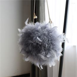 Evening Bags Feather Handbag For Women Luxury Circular Bag Small Chain Shoulder Crossbody Party Plush Clutch