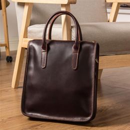 Briefcases Retro Fashion Natural Real Leather Business Men's Handbag Vertical Simple Shoulder Messenger Bag Ladies Cowhide Document