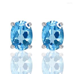 Stud Earrings Natural Topaz Silver Earring Tiny But Exquisite Ocean Blue Fashion And Women's Jewelry