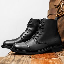 Boots Autumn Winter Fashion Black Vintage Men Shoes Handmade British High Quality Ankle Boots Outdoor Tooling Desert Boots Cow Leather