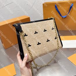 Straw Bag Designer Crossbody Gold Chain Shoulder Bag Classic Embroidered Letter Wash Makeup Bags Handbag