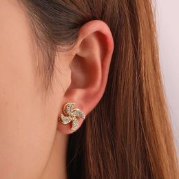 Stud Earrings Luxury Inlaid Zircon Spinning Windmill Women Fashion Creative Fan Earring Jewelry 2023 Korean