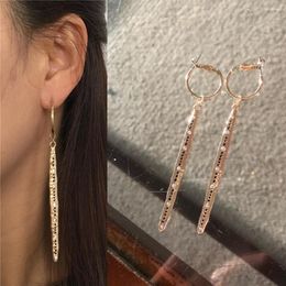 Dangle Earrings Trendy Gold Colour Plating Hammered Clear Stone With Black Spot Long Stick Charm Drop For Women Gift Bohemia Jewellery