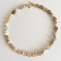 Chains Handmade Natural Stone Golden Silk Jade Shell Beads Necklace For Women Summer Holiday Party Jewellery Unique Design