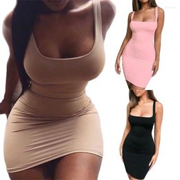 Casual Dresses Womens Summer Sleeveless Dress Knee Length Bodycon Sundress Basic Fitted