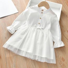 Girl Dresses Autumn Kid's Dress Long Sleeve White Casual Children Baby Clothes For 2-6 Years