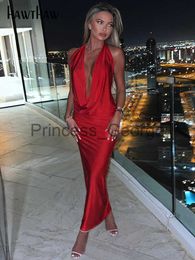 Party Dresses Hawthaw Women Sexy Halter V Neck Party Club Evening Bodycon Backless Long Dress Streetwear 2022 Summer Clothes Dropshipping x0629