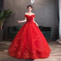 2023 red lace beaded Wedding Dresses Sweetheart Lace off shoulder 3D-Floral Appliques Backless Sleeveless Sweep Train Formal sweep tain shiny turkish Bridal Gowns