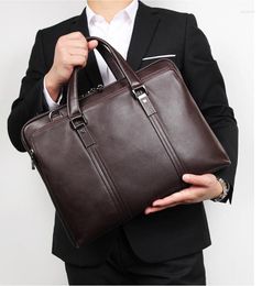 Briefcases Men Business Briefcase Genuine Leather 15" Laptop Bag Tote Soft Cow Big Capacity Man Handbag Black Office Bags For Male