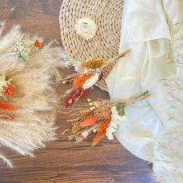 Dried Flowers Natural Mini Bouquet Grass/Bunny Tail/Craspedia Billy Balls/Eucalyptus For Wedding Arrangements