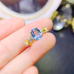 Cluster Rings Natural Topaz Ring 925 Silver Certified 4x5mm Sky Sapphire Girl's Holiday Gift Free Product