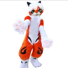 Sticking Black White Furry Husky Fox Mid-Length Fur All-in-One Mascot Costume Walking Halloween Suit