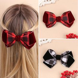 Hair Accessories Grid Printed Bow Clips Barrettes Knotted Ribbed Ribbon Hairpin For Women Girls Hairband 12.7 6.6cm 1pc