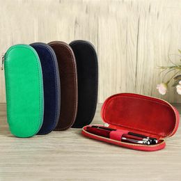 Vintage Leather 2 Slots Pen Case Pouch Holder Portable Small Pencil Bag For Fountain Ballpoint