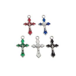 Bracelets 100pcs Mix Colour Enamel Crucifix Cross Charms Pendants for Jewellery Making Bracelet Necklace Diy Accessories 17.5*30.5mm A656