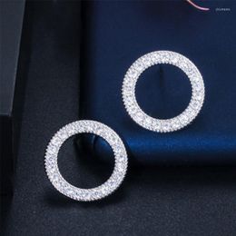 Stud Earrings ThreeGraces Shiny Cubic Zirconia Crystal Round Shape Simple Party For Women Korean Fashion Statement Jewellery E0306