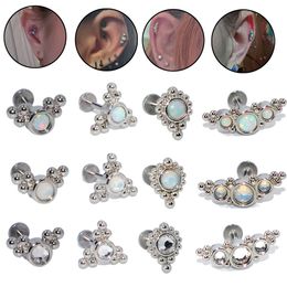 Navel Bell Button Rings 12PCS G23 Steel Bar Opal Cluster Ear Tragus Helix Cartilage Snow Gem Earring Stud Labret Ring Piercing Jewelry16g 230628