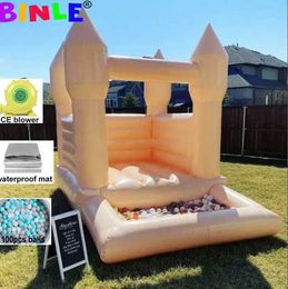 4x4m 12x12ft Pastel Mini Toddler Wedding Bounce House Inflatable White Pink Bouncy Castle With Soft Play Ball Pit Pool Jumper For Kids Party
