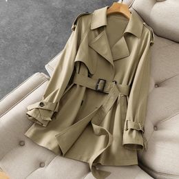 Women's Trench Coats Solid Women Autumn 2023 Turn-Down Collar Belt Long-Sleeved Elegant Office Lady Outwear Jackets Tops