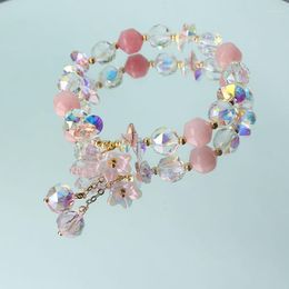 Charm Bracelets Korean Style Fresh Morganite Bracelet For Women Crystal Jewelry Girl Clothing Accessories Temperament Flower Friendship