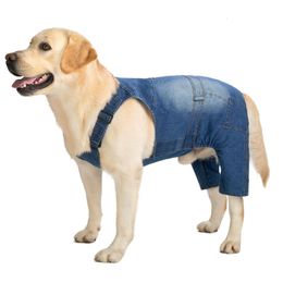 Dog Apparel Denim Overalls For Dogs Fashion Pet Jumpsuit Large Adjustable Big Clothes Blue Costume Suit 230628