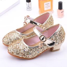 Flat Shoes Princess Girls Party Dance Show Single Leather Bowtie Sequins Crystal Sandals Western Boutique Children's High Heels