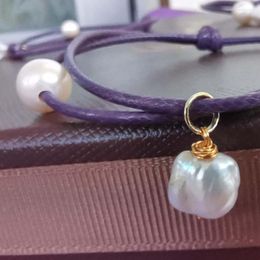 Bangle Ly Unique Natural Pearl 9-10mm Lavender Hand Knitting Cord Bracelet Adjust Size