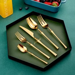 Dinnerware Sets Gold 1810 Stainless Steel Dinnerware Luxury Cutlery Meat Knives Fork Spoon Tableware Western Food Restaurant Dishwasher Safe 230628