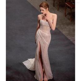 Party Dresses Women's Illusion Prom Dress Fashion V-neck Strapless Backless Side Split Court Train Tulle Slim Fit Ball 2023