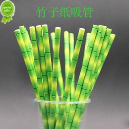 New Degradable Disposable Green Yellow Bamboo Paper Straws 25pcs Cocktail Cake Decorations Drinking Straws Wedding Party Supplies