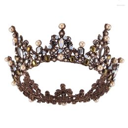 Hair Clips Vintage Baroque Pearl Crystal Large Crown Diadem Rhinestone Bridal Round Crowns Hairband Jewelry Wedding Tiaras Headband
