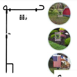 Garden Decorations Flag Stand Flagpole Black Pole Metal Flagpoles Flags Banner Holder Outdoor Yard Yg865 Drop Delivery Home Patio Law Dhgkc
