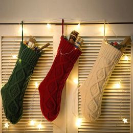 Sock Christmas Knitted Stockings Decor Festival Gift Bag Fireplace Xmas Tree Hanging Ornaments Decor Red White Christmas Socks