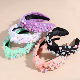 Fashion Hairband For Women Colourful Beads Rhinestone Headband Centre Knot Luxurious Headwear For Adult Hair Accessories
