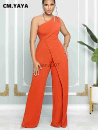 Women's Jumpsuits Rompers CMYAYA Women One Shoulder Splicing High Waist Straight Jumpsuits Female INS Vintage Chic Fashion One Piece Suit Romper J230629