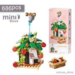 Blocks Creative Strawberry Potted Building Block Flowers Planting Bouquet Bonsai Home Ornaments Children Fun Assembling Toys Gifts R230629