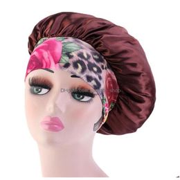 Shower Caps Women Satin Night Beauty Salon Sleep Cap Er Hair Bonnet Hat Silk Head Wide Elastic Band For Curly Springy Chemo Drop Del Dh4Wt