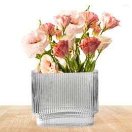 Vases Glass Vase Transparent Creative Wide Mouth Flower Pot Leakproof Ribbed Floral Container For Centrepieces Living Room Decoration