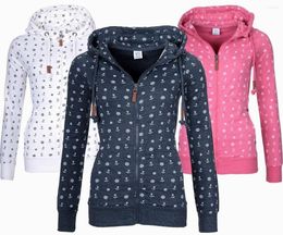 Women's Hoodies Women Hooded Fleeces Oversize Sea Anchor Print Zipper Coat Jumper Casual Sweatshirt Tops Autumn Long Sleeve Sw