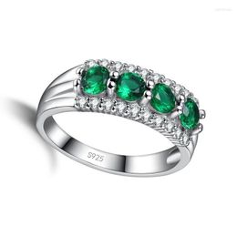 Cluster Rings 925 Sterling Silver Ring Ethnic Style Cool Mysterious With Round Green Crystal Stone Cubic Zirconia For Women Wedding