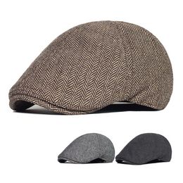 Grid Vintage Winter Beret Cap Men Plaid Retro Flat Cap Outdoor Male Warm British Style Newsboy Hat Hat Bone