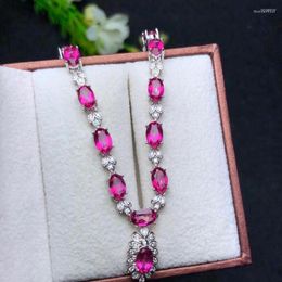 Chains Natural Pink Topaz Gemstone Necklace For Women Silver Jewellery Girlfriend Fashion Ornament Birthday Party Gift Gem