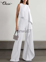 Women's Jumpsuits Rompers Holiday Oneck Jumpsuits Fashion Asymmetrical Summer Women Long Rompers Sleeveless Ruffles Casual Wide Leg Pant Overalls J230629