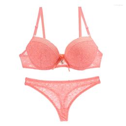 Bras Sets Sexy Lace Female Underwear Push Up Plunge Padded BCDE Cup Panties And Bra Adjusted Straps Women Lingerie HWDQ