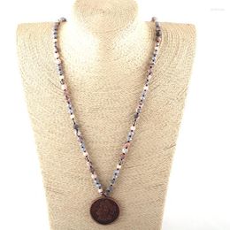 Pendant Necklaces Fashion Bohemian Tribal Jewellery 6mm Natural Stones And Crystal Long Knotted Metal Disco Women Necklace