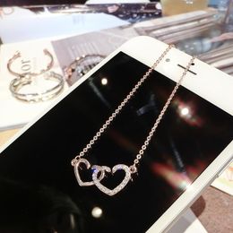 Chains Exquisite Double Heart Necklaces Pendants For Women Love Jewellery Bridesmaid Gifts Stainless Steel Link Chain Bijoux Femme