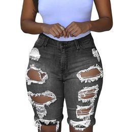 Denim Shorts Women Plus Size Elastic Destroyed Hole Leggings Short Pants Denim Shorts Ripped Jeans Woman Pants 2023